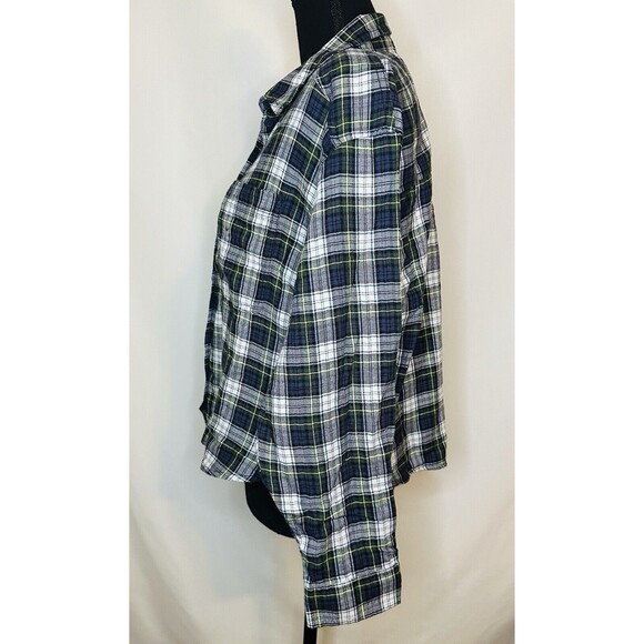 AMERICAN EAGLE Flannel Patch Elbows Semi Crop Plaid Button Up Women's MEDIUM NWT - Picture 2 of 11